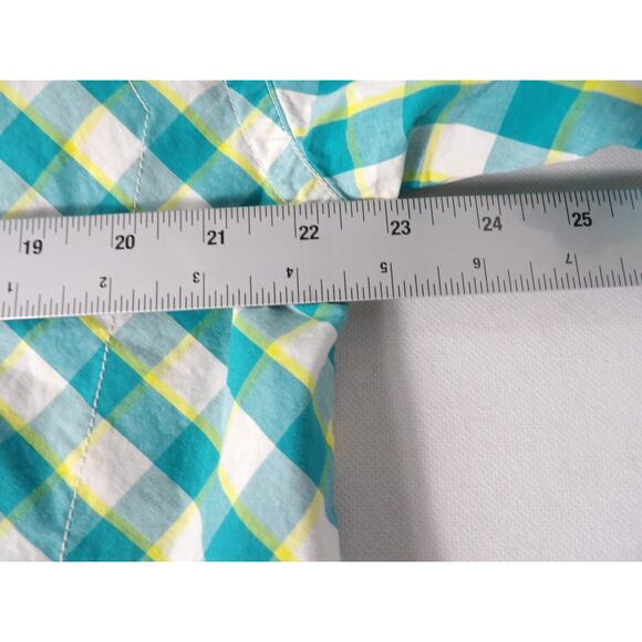 Akademiks Shirt XL Plaid Teal Yellow White Button Up Y2K Hip Hop Colorful Logo C - Picture 11 of 13